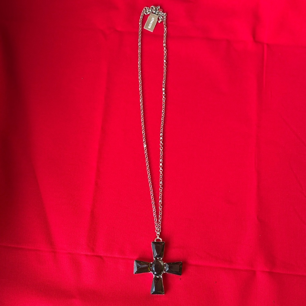 Chico's Black and Silver Ornate Cross Necklace